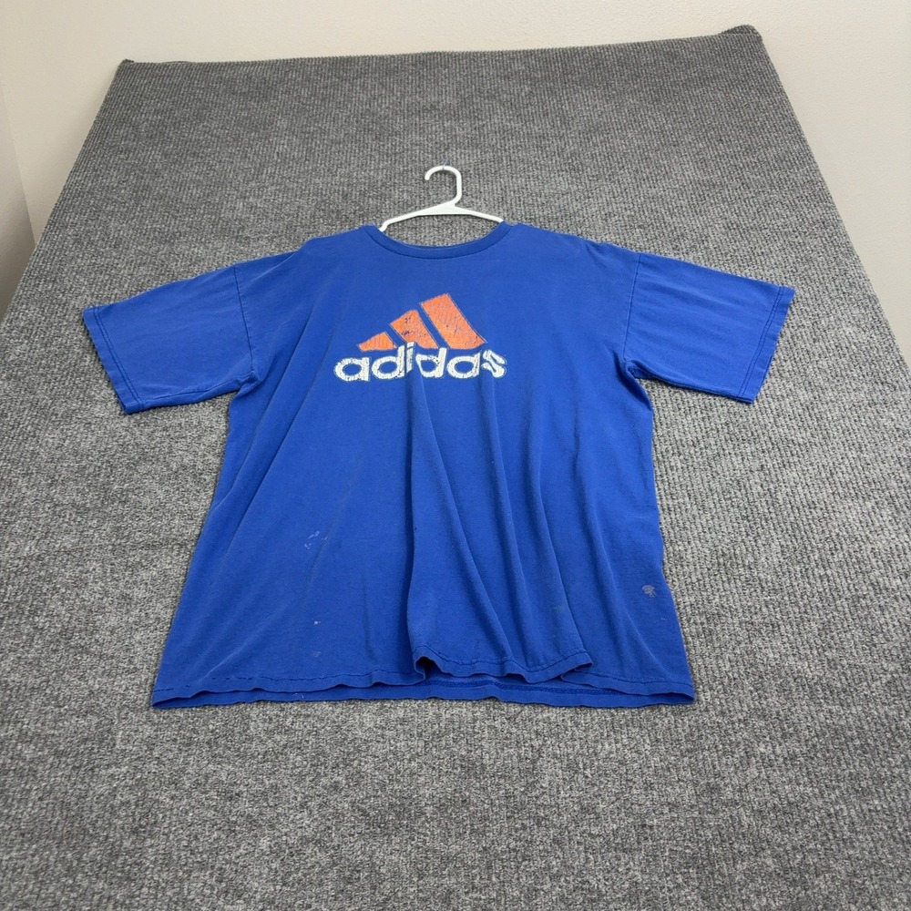 Vintage Adidas T Shirt Mens L Blue Cotton Graphic Logo Sportswear Streetwear